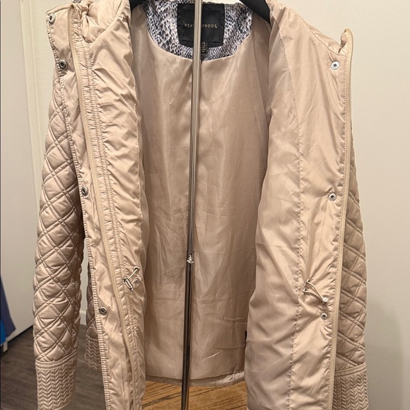 Weatherproof Beige Quilted Patterned Hooded Jacket Minimalist Sz Large Cabincore - Picture 12 of 14